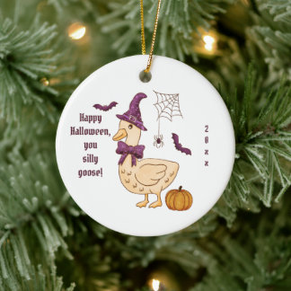 Happy Halloween Silly Goose Ceramic Ornament