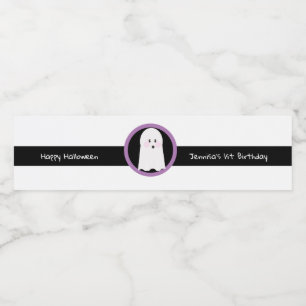 Happy Halloween Simple Ghost Birthday Water Bottle Label