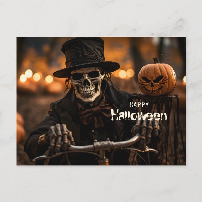 Happy Halloween Skeleton and pumpkin Postcard (Front)
