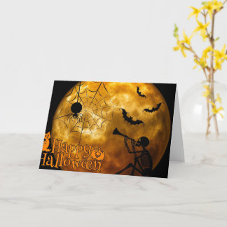 Happy Halloween Skeleton and Spider Greeting Card
