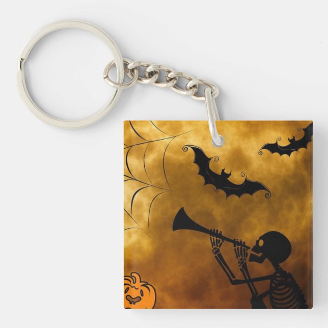 Happy Halloween Skeleton and Spider Keychain (Front)