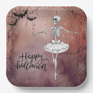 Happy Halloween Skeleton Ballerina Red Potion Paper Plate