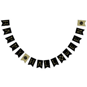 Happy Halloween Skeleton Bone Letters Bunting Flags