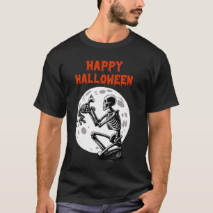 Happy Halloween Skeleton Cat Full Moon Cute T-Shirt
