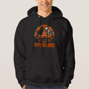 Happy Halloween Skeleton Cat Retro Sunset Hoodie