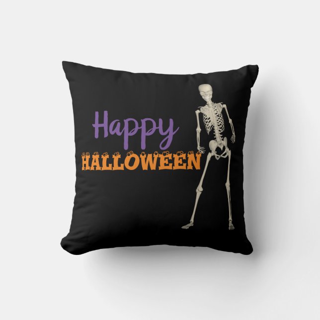 Happy Halloween Skeleton Decorative Throw Pillow (Front)