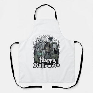 Happy Halloween Skeleton Lantern Black Cat Graveya Apron