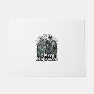 Happy Halloween Skeleton Lantern Black Cat Graveya Doormat