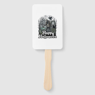 Happy Halloween Skeleton Lantern Black Cat Graveya Hand Fan