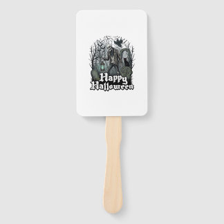 Happy Halloween Skeleton Lantern Black Cat Graveya Hand Fan