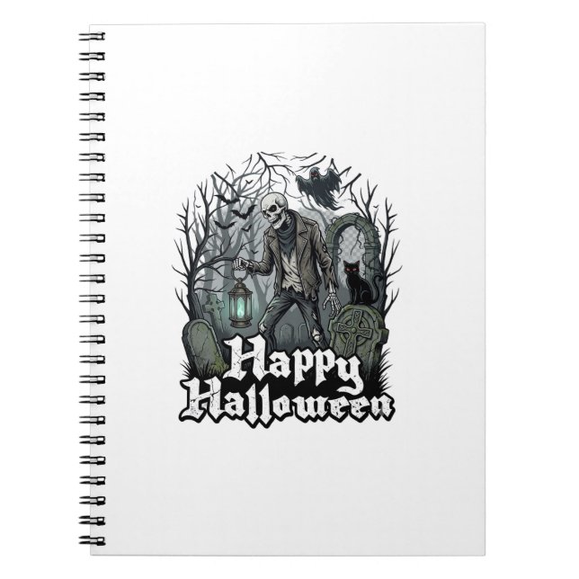 Happy Halloween Skeleton Lantern Black Cat Graveya Notebook (Front)