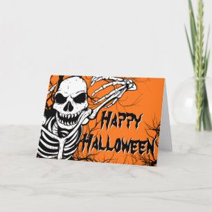 Happy Halloween Skeleton Orange Black Spooky Card