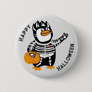 Happy Halloween Skeleton Penguin 2 Inch Round Button