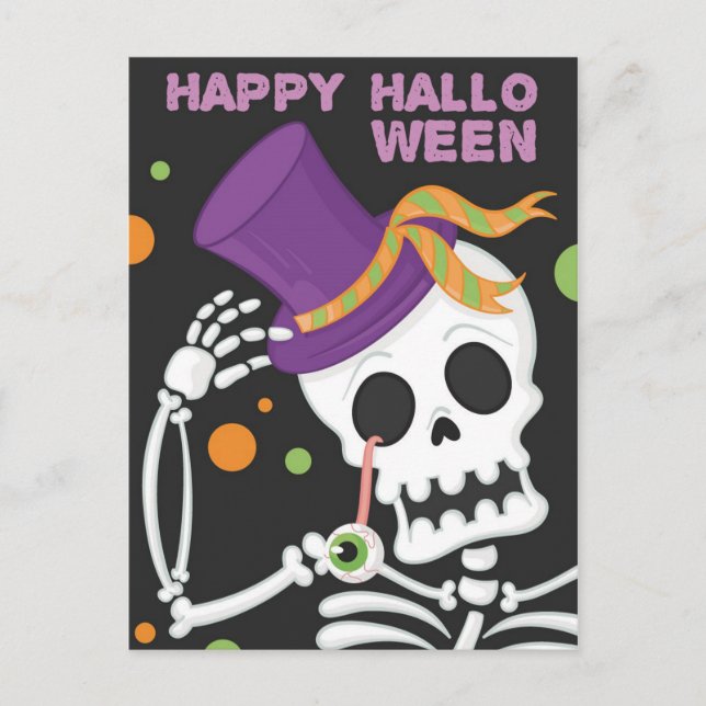Happy Halloween Skeleton Postcard (Front)
