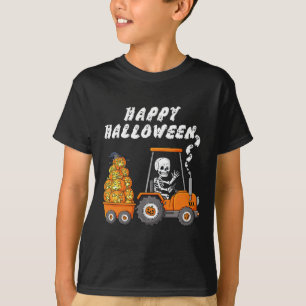Happy Halloween Skeleton Riding Tractor Boys Kids T-Shirt