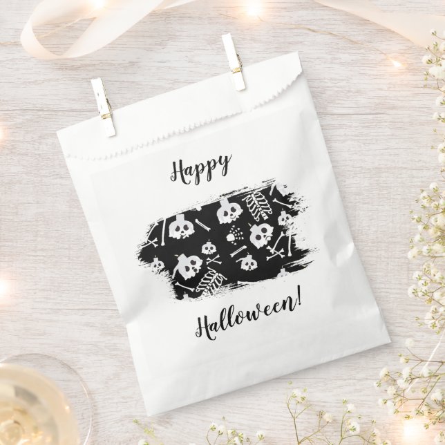 Happy Halloween Skeleton Skull Bones Pattern Favour Bag (Clipped)