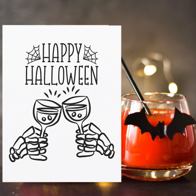 Happy Halloween Skeleton Wine Toast Modern Elegant Card (Creator Uploaded)