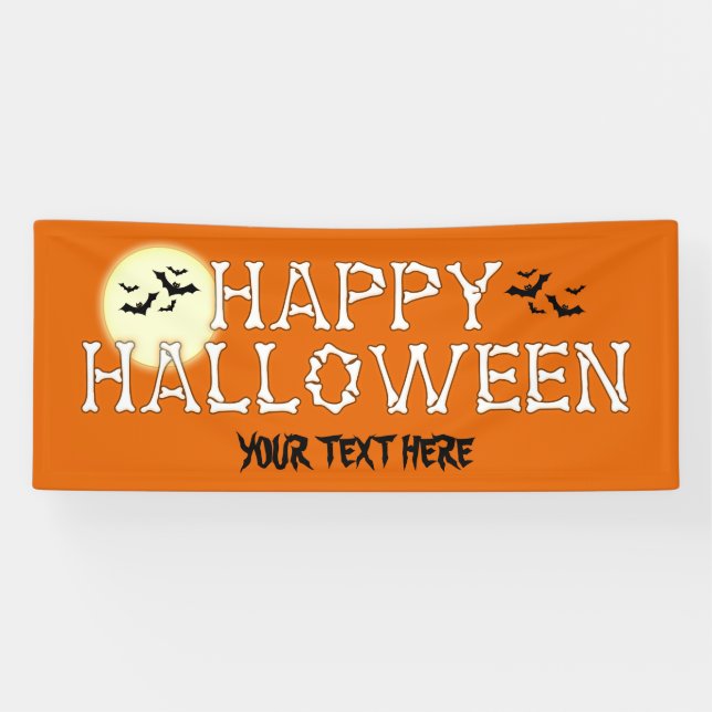 Happy Halloween Skeleton Witch Orange Banner (Horizontal)