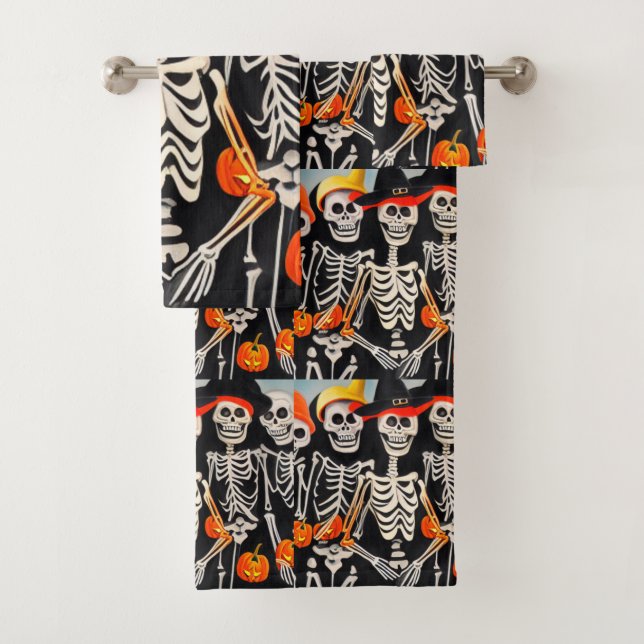 Happy Halloween Skeletons Bath Towel Set (Insitu)