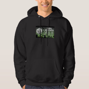 Happy Halloween Skeletons Dancing In Moonlit Grave Hoodie