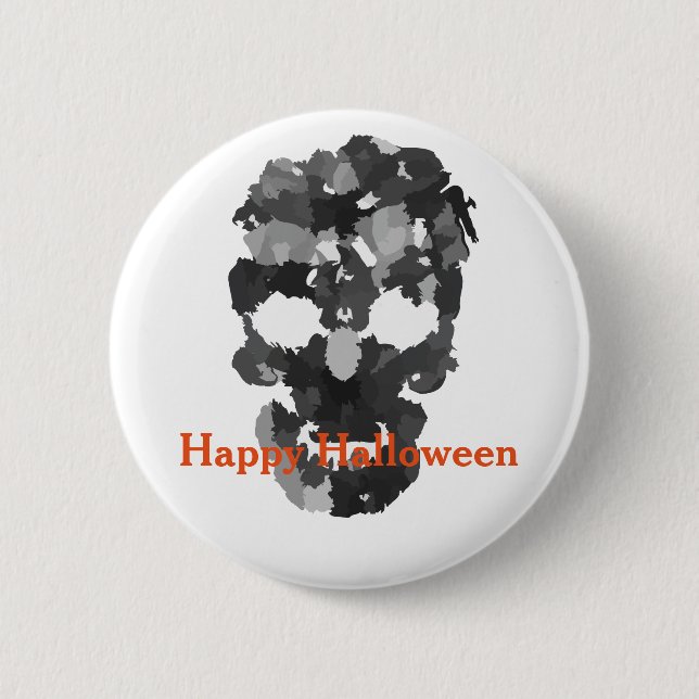 Happy Halloween Skull 2 Inch Round Button (Front)