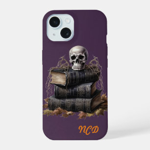 Happy Halloween Skull and Books Custom iPhone 15 Case