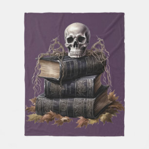Happy Halloween Skull and Books Fleece Blanket