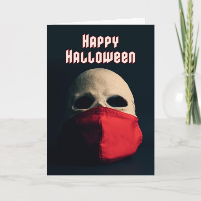 Happy Halloween Skull in Covid-19 Face Mask Holiday Card (Front)