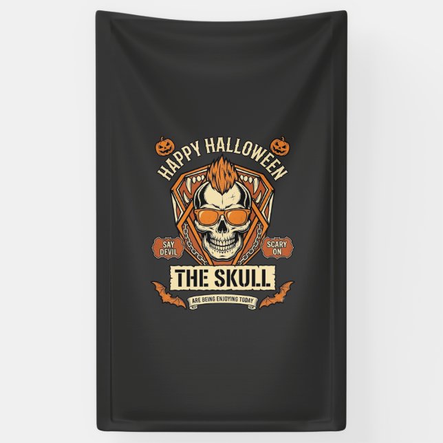 Happy Halloween Skull Mohawk Sunglasses Pumpkins B Banner (Vertical)