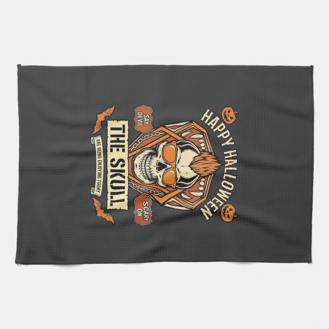 Happy Halloween Skull Mohawk Sunglasses Pumpkins B Kitchen Towel (Horizontal)