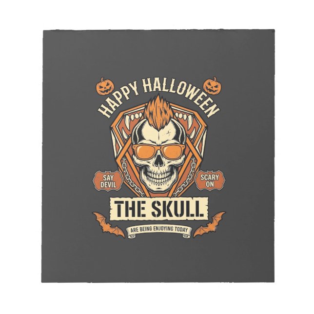 Happy Halloween Skull Mohawk Sunglasses Pumpkins B Notepad (Front)