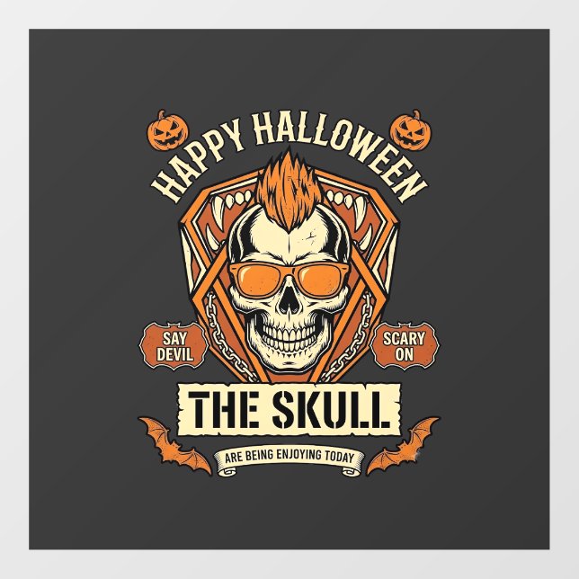 Happy Halloween Skull Mohawk Sunglasses Pumpkins B Window Cling (Sheet)
