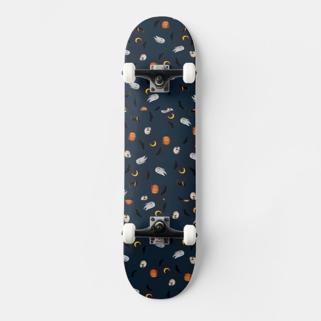 Happy Halloween skull,Moon,Bat Pattern Skateboard (Front)