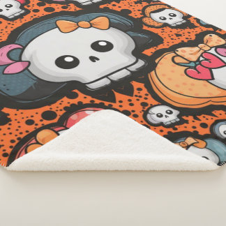 Happy Halloween skull pattern sherpa blanket