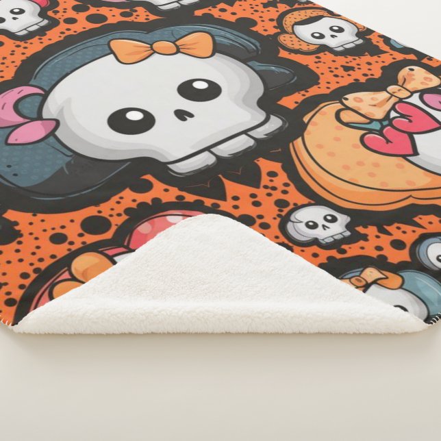 Happy Halloween skull pattern sherpa blanket (3/4)