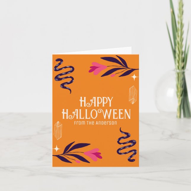 Happy Halloween Snakes Orange Personalize Card (Front)