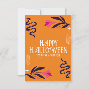 Happy Halloween Snakes Orange Personalize Thank You Card