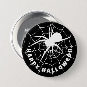 Happy Halloween Spider on Cobweb 3 Inch Round Button