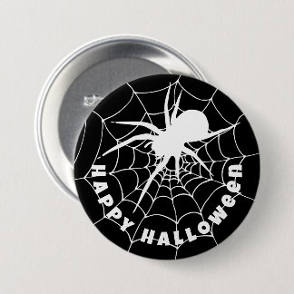 Happy Halloween Spider on Cobweb 3 Inch Round Button