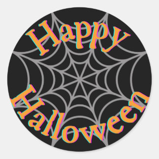 Happy Halloween Spider Web  Classic Round Sticker
