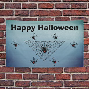 Happy Halloween Spider Web Poison Spider Blue Grey Banner