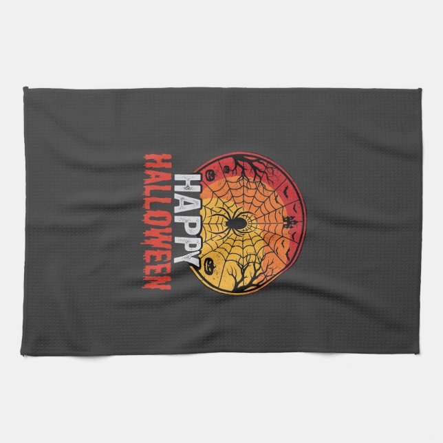 Happy Halloween Spider Web Vector Design Kitchen Towel (Horizontal)