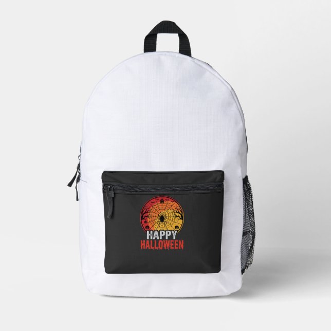 Happy Halloween Spider Web Vector Design Printed Backpack (Front)