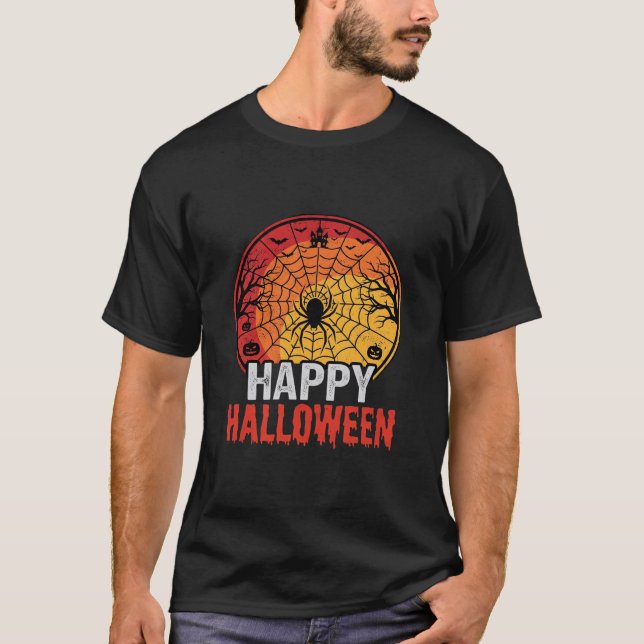 Happy Halloween Spider Web Vector Design T-Shirt (Front)