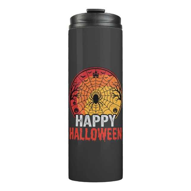 Happy Halloween Spider Web Vector Design Thermal Tumbler (Front)