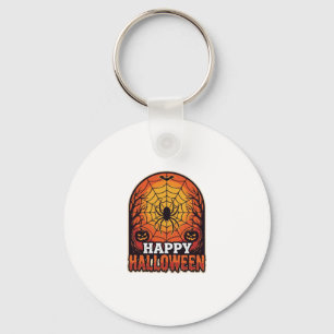Happy Halloween Spider Web Vintage Engraving Desig Keychain