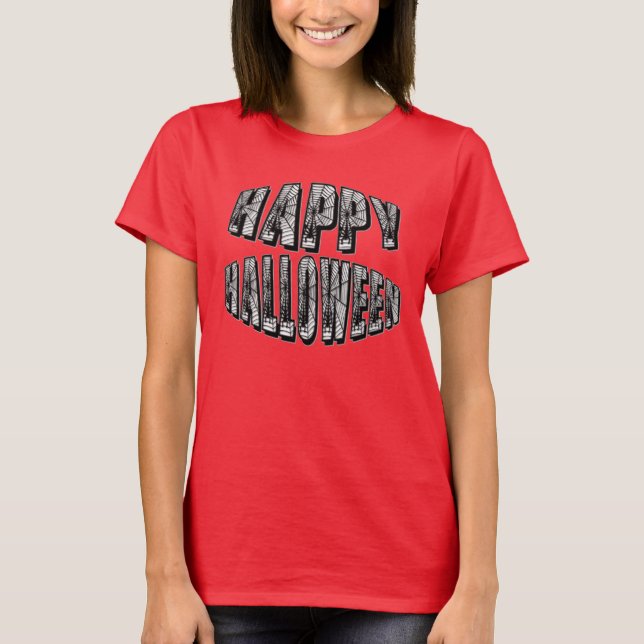 Happy Halloween Spiders & Spider Web Womens Tee (Front)