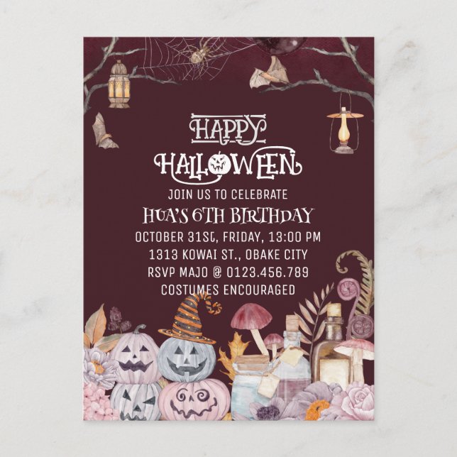 Happy Halloween Spooky Birthday Party Invitation Postcard (Front)