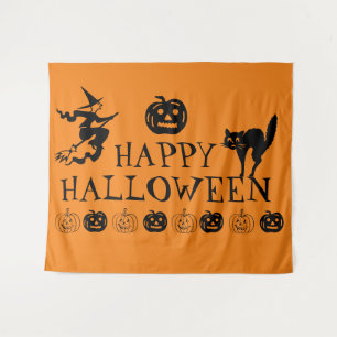 Happy Halloween spooky black and orange decor Tapestry