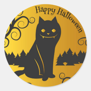 Happy Halloween Spooky Black Cat   Sticker Seal